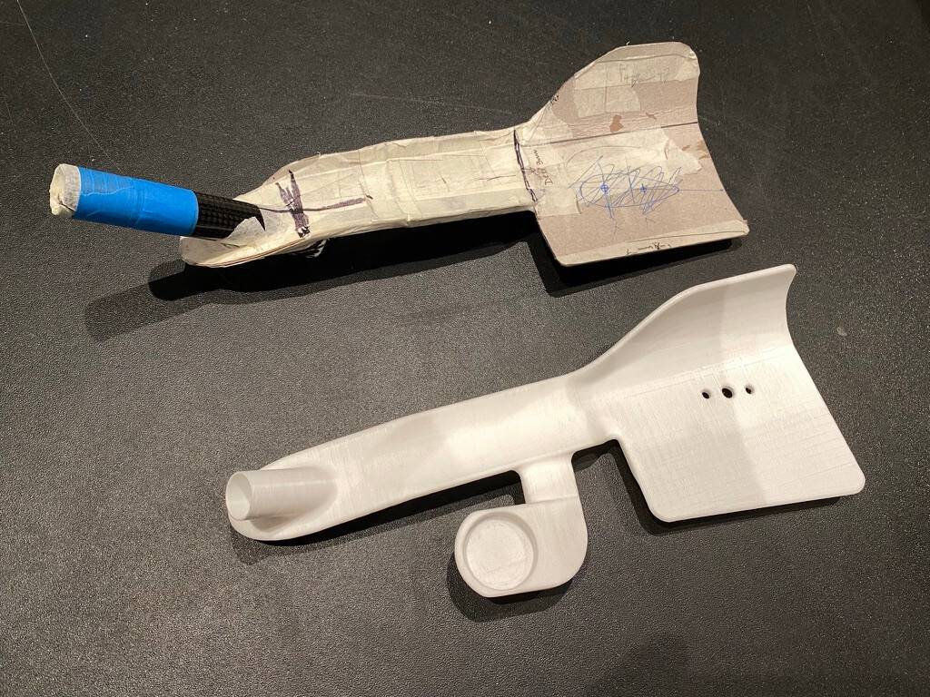 V1 prototype alongside cardboard mockup (August 2021)